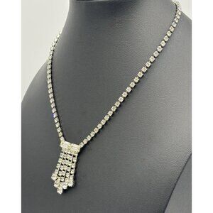 Vintage Clear Rhinestone Necklace or Choker Prong Set Round & Baguette, Unsigned